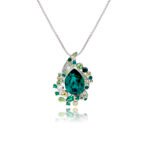 Wholesale Teardrop Crystal Necklace with emerald green stone and platinum plated vine accents from JuneJewelry.com.