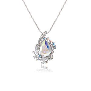 Wholesale Teardrop Crystal Necklace with emerald green stone and platinum plated vine accents from JuneJewelry.com.