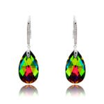 Wholesale crystal teardrop earrings with a blue-purple Swarovski element stone on platinum plated copper from JuneJewelry.com – bulk bridal fashion jewelry.