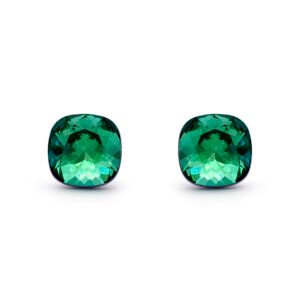 Wholesale aurora crystal earrings with square Swarovski elements and platinum plated copper from JuneJewelry.com – iridescent fashion jewelry for bulk orders.