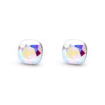 Wholesale aurora crystal earrings with square Swarovski elements and platinum plated copper from JuneJewelry.com – iridescent fashion jewelry for bulk orders.