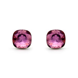 Wholesale aurora crystal earrings with square Swarovski elements and platinum plated copper from JuneJewelry.com – iridescent fashion jewelry for bulk orders.