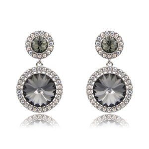 Wholesale luxury crystal earrings with a large square Swarovski element stone on platinum plated copper from JuneJewelry.com – bulk bridal fashion jewelry.