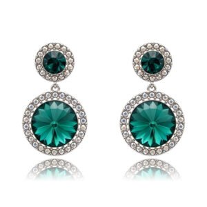 Wholesale luxury crystal earrings with a large square Swarovski element stone on platinum plated copper from JuneJewelry.com – bulk bridal fashion jewelry.