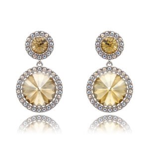 Wholesale luxury crystal earrings with a large square Swarovski element stone on platinum plated copper from JuneJewelry.com – bulk bridal fashion jewelry.