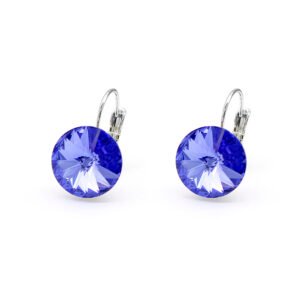 Wholesale teardrop crystal earrings with clear Swarovski elements and platinum plated copper from JuneJewelry.com – luxury bridal jewelry for bulk orders.