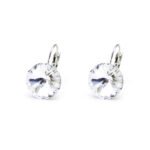 Wholesale teardrop crystal earrings with clear Swarovski elements and platinum plated copper from JuneJewelry.com – luxury bridal jewelry for bulk orders.