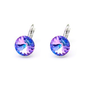 Wholesale teardrop crystal earrings with clear Swarovski elements and platinum plated copper from JuneJewelry.com – luxury bridal jewelry for bulk orders.