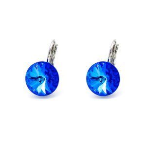 Wholesale teardrop crystal earrings with clear Swarovski elements and platinum plated copper from JuneJewelry.com – luxury bridal jewelry for bulk orders.