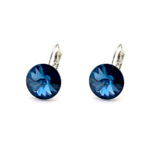 Wholesale teardrop crystal earrings with clear Swarovski elements and platinum plated copper from JuneJewelry.com – luxury bridal jewelry for bulk orders.