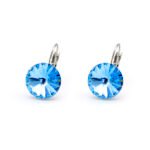 Wholesale teardrop crystal earrings with clear Swarovski elements and platinum plated copper from JuneJewelry.com – luxury bridal jewelry for bulk orders.