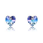 Wholesale heart crystal earrings with multi-color Swarovski Elements crystals on platinum plated brass from JuneJewelry.com – unique romantic jewelry for bulk orders.