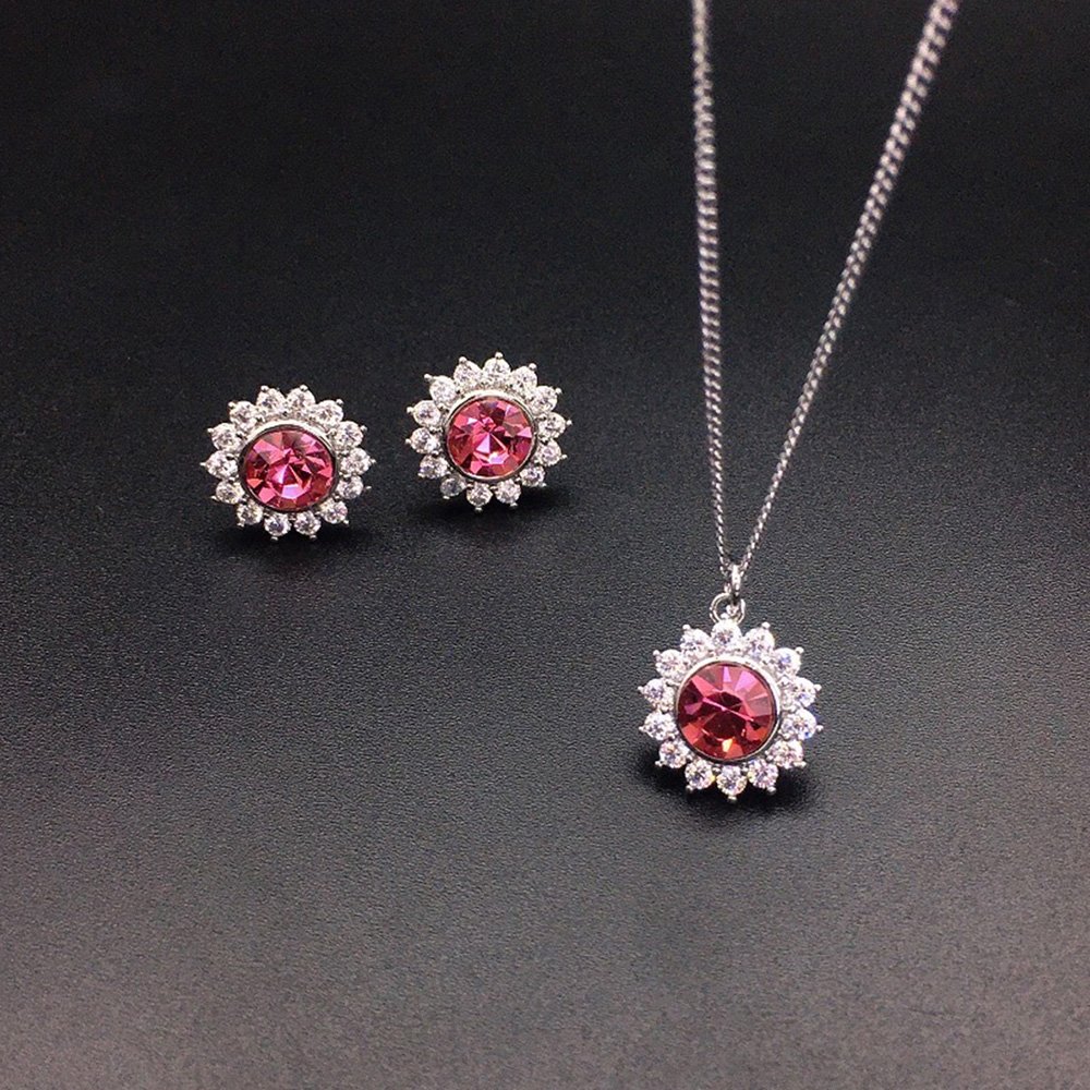 G300534-G100405E01Y.108.A Wholesale crystal jewelry set with pink Swarovski crystal pendant and earrings on platinum plated brass from JuneJewelry.com.