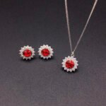 Wholesale crystal jewelry set with pink Swarovski crystal pendant and earrings on platinum plated brass from JuneJewelry.com.