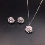 Wholesale crystal jewelry set with pink Swarovski crystal pendant and earrings on platinum plated brass from JuneJewelry.com.