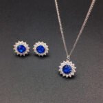 Wholesale crystal jewelry set with pink Swarovski crystal pendant and earrings on platinum plated brass from JuneJewelry.com.