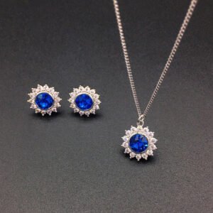 Wholesale crystal jewelry set with pink Swarovski crystal pendant and earrings on platinum plated brass from JuneJewelry.com.