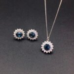 Wholesale crystal jewelry set with pink Swarovski crystal pendant and earrings on platinum plated brass from JuneJewelry.com.
