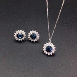 Wholesale crystal jewelry set with pink Swarovski crystal pendant and earrings on platinum plated brass from JuneJewelry.com.
