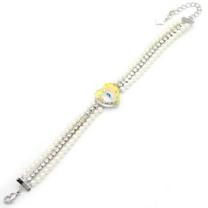 Wholesale pearl crystal bracelet with multi-strand pearls and yellow heart Swarovski Elements crystal on platinum plated brass from JuneJewelry.com – bulk jewelry.