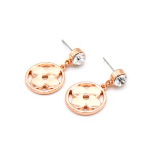 Wholesale floral drop earrings with rose gold plated zinc alloy and crystal studs from JuneJewelry.com – unique clover fashion jewelry for bulk orders.