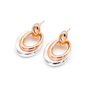Wholesale double oval earrings with rose gold and silver plating on zinc alloy from JuneJewelry.com – unique geometric fashion jewelry for bulk orders.