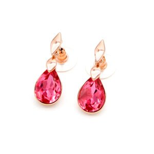 Wholesale teardrop crystal earrings in fuchsia pink with rose gold plated zinc alloy from JuneJewelry.com – unique romantic fashion jewelry for bulk orders.