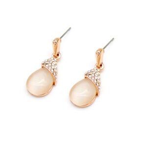 Wholesale opal drop earrings with cat's eye stone and rose gold plated zinc alloy from JuneJewelry.com – unique fashion jewelry for bulk orders.