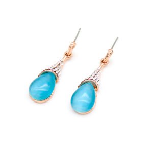 Wholesale blue opal earrings with teardrop cat's eye stone and rose gold plated zinc alloy from JuneJewelry.com – unique boutique jewelry for bulk orders.