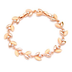 Wholesale leaf opal bracelet with marquise cat eye stones and rose gold plated zinc alloy from JuneJewelry.com – botanical fashion jewelry.