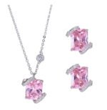 High-end square sugar cube jewelry wholesale set featuring radiant emerald-cut yellow and pink zircon crystals framed by micro-pave ribbons on junejewelry.com