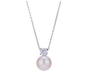 High-end light luxury pearl jewelry set wholesale featuring a brilliant round zircon solitaire pendant necklace and matching pearl stud earrings from junejewelry.com