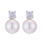 High-end light luxury pearl jewelry set wholesale featuring a brilliant round zircon solitaire pendant necklace and matching pearl stud earrings from junejewelry.com