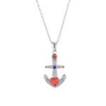 Niche Western style anchor cross jewelry set wholesale showing a brilliant micro-pave crystal ship anchor pendant necklace and matching stud earrings from junejewelry.com