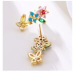 Luxurious French garden pearl jewelry set wholesale featuring colorful zircon floral elements and butterfly drop earrings on junejewelry.com