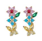 Luxurious French garden pearl jewelry set wholesale featuring colorful zircon floral elements and butterfly drop earrings on junejewelry.com