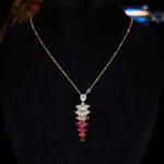 High-end long gradient zircon jewelry set wholesale showcasing a dramatic ombré fan tassel pendant necklace and matching long drop statement earrings from junejewelry.com
