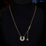 Sparkly horseshoe U shape jewelry set wholesale featuring micro zircon pendant necklace and stud earrings in 18K gold plating from junejewelry.com