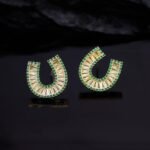 Sparkly horseshoe U shape jewelry set wholesale featuring micro zircon pendant necklace and stud earrings in 18K gold plating from junejewelry.com