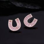 Sparkly horseshoe U shape jewelry set wholesale featuring micro zircon pendant necklace and stud earrings in 18K gold plating from junejewelry.com