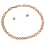 Wholesale heart zircon set with sparkling clear crystals on rose gold plated copper from JuneJewelry.com – romantic fashion jewelry for bulk orders.