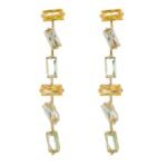 Western light luxury gradient zircon jewelry set wholesale featuring an ombre baguette-cut crystal geometric collar necklace and matching linear drop earrings from junejewelry.com