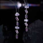 Western light luxury gradient zircon jewelry set wholesale featuring an ombre baguette-cut crystal geometric collar necklace and matching linear drop earrings from junejewelry.com