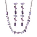 Western light luxury gradient zircon jewelry set wholesale featuring an ombre baguette-cut crystal geometric collar necklace and matching linear drop earrings from junejewelry.com