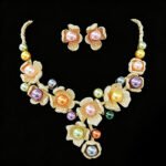 Wholesale Zircon Pearl Jewelry Set with multi-color shell pearls and cubic zirconia on gold plated brass from JuneJewelry.com.