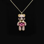 Wholesale Crystal Bear Necklace with pink Swarovski element crystals on platinum plated brass from JuneJewelry.com.