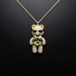 Wholesale Crystal Bear Necklace with pink Swarovski element crystals on platinum plated brass from JuneJewelry.com.