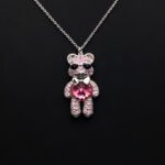 Wholesale Crystal Bear Necklace with pink Swarovski element crystals on platinum plated brass from JuneJewelry.com.