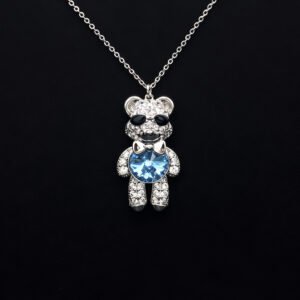 Wholesale Crystal Bear Necklace with pink Swarovski element crystals on platinum plated brass from JuneJewelry.com.