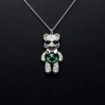 Wholesale Crystal Bear Necklace with pink Swarovski element crystals on platinum plated brass from JuneJewelry.com.
